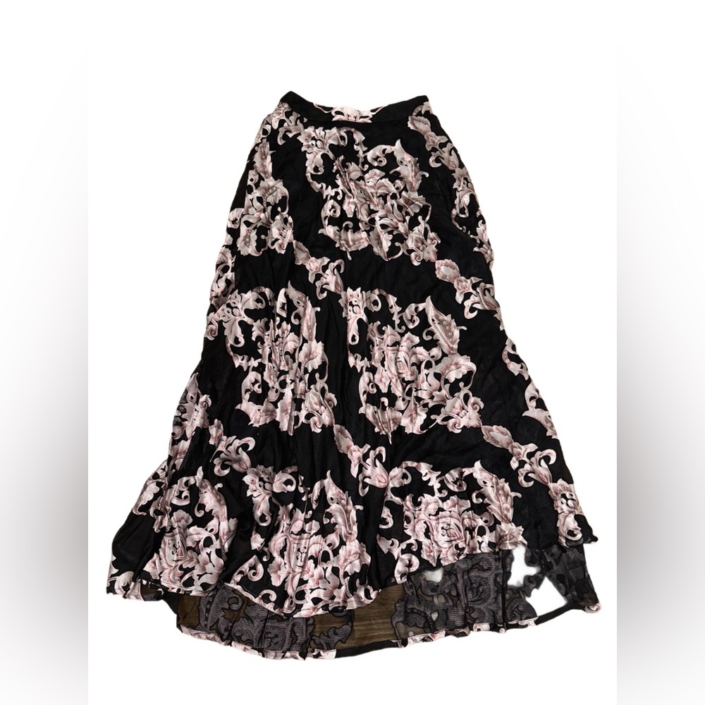 Roz & Ali Size XS Pink & Black Paisley Maxi Skirt Elegant Design